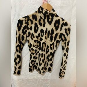 H&M Hennes Collection Leopard Print Open Back Mock Neck Top - NWOT